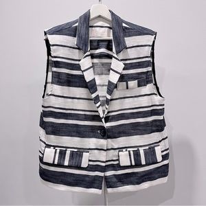Blue striped padded shoulder LINEN summer vest.